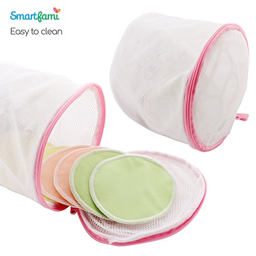 Best waschbar Bio Bambus Stilleinlage mit Wäschekorb und Tuch Tasche von smartfami, wiederverwendbar Stilleinlagen,, wasserdicht, auslaufsicher BH Pads, saugstark, hypoallergen, Stillen - 4