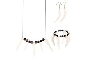 3 Pièces Costume Homme des Cavernes pour Femme Inclure Collier Boucle d'Oreille et Bracelet Déguisement d'Homme des Cavernes Préhistorique Indien pour Cosplay Carnaval Fête d'Halloween