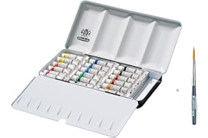 Schmincke Coffret aquarelle en métal Ensemble de 18 x 5ml tubes avec pinceau série Da Vinci 943, fibres synthétiques