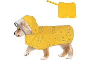 Qpets Dog Rain Coat, Monsoon-Proof Waterproof Design with Clear Wide Brim Hood, Reflective Rim & Adjustable Elastic Leg/Belly Straps, Lightweight Anti-Wind Coat for Large Breeds, Outdoor Hikes (XL)