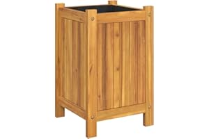 vidaXL Jardinière avec Doublure, Lit Surélevé, Bac à Fleurs, Pot de Plantes, Boîte à Fleurs Jardin Patio Terrasse, 31x31x50 cm Bois Massif d'Acacia