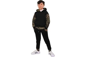 A2Z 4 Kids Girls Boys Tracksuit Plain Camouflage Contrast Fleece Hooded Top With Bottom Joggers Jogging Suit Sweatpants Sports Activewear Outfit Set For Kids New Age 2-13 Year