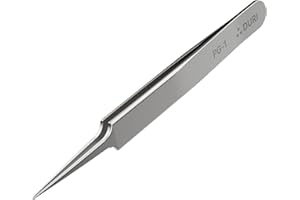 ⛬ DURI DURI High Precision Tough S2 Alloy Stainless Steel Ultra-fine Precision Tip Gripped Tweezers for Small Parts Craft, Electronics, Soldering, Welding, Experimental Work, Sewing, DIY Crafts (DU0002)