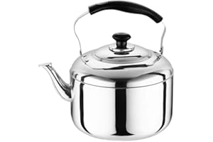 Fablcrew Bouilloire Sifflante en Inox 6L Poignée Noir,Bouilloire Acier Inoxydable Sifflante épaissie Bouilloire Domestique Gaz Gazinière pour Café, Thé, Expresso, Lait - Argent
