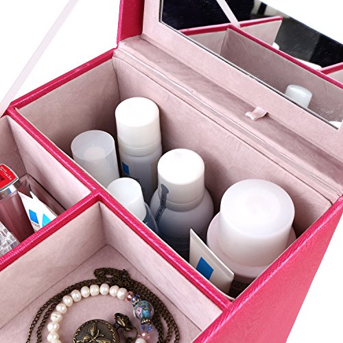 Femor Schmuckkästchen Schmuckschatuelle abschließbar mit Spiegel Schublade und Mini Box (Rosa) - 8