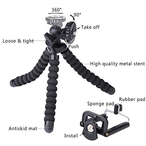 Stativ fÃ¼r Smartphone, PEMOTech Strong Flexible Octopus-Stil Tragbare und Verstellbare Stativ + Universaler Smartphone Halterung + Bluetooth Drahtlose Fernbediente Kameraverschluss fÃ¼r iPhone 7 7Plus 6s 6 6 Plus 5s 5, Samsung Galaxy S7 S7 Edge S6 S6 Edge S5 S4 etc (B - Schwarz/Schwarz)