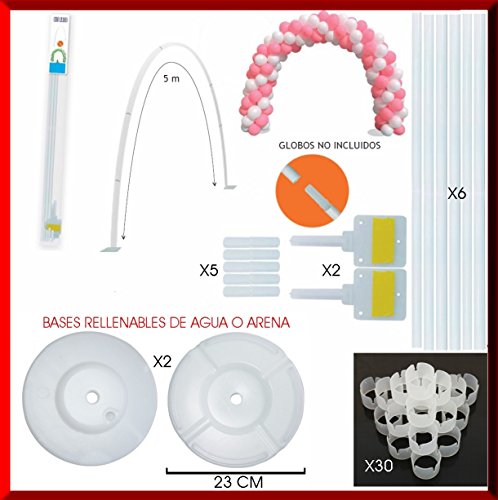 Estructura para Arco DE Globos 5 Metros con Soportes Adhesivos + 2 Bases RELLENABLES DE Agua + 30 Clips FIJADORES DE Globos