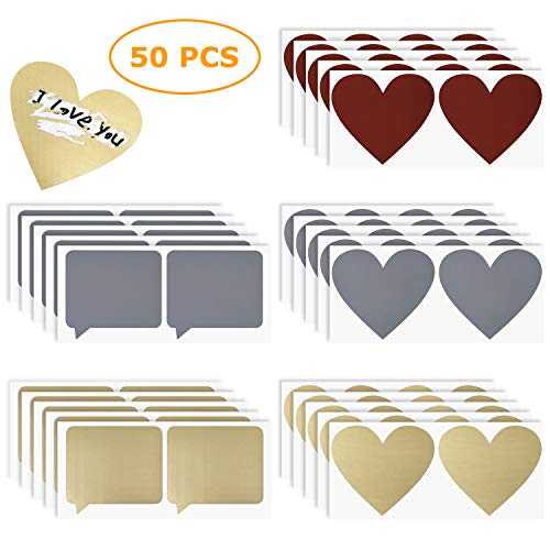 Rubbelsticker etiketten 50 Stück, herzförmige und dialogförmige Scratch Off Aufkleber für Einklebebuchbuch, Postkarte oder Hochzeit