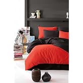Mulberry Duvet Cover Set Double Sided Double 200x220 with Elastic Sheet - Black Red