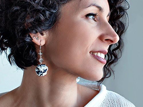 White and grey fabric bead Earrings, ruffled textile earrings, fabric jewelry, textile jewelry, dangle earrings, Unique Gift for Her