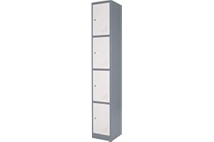 The Workplace Depot 4 Door Heavy Duty Locker – 1800mm High, 300mm Wide, 300mm Deep, Grey-White – Reinforced Steel, Ventilated, Key Cam-Lock – Secure Storage for Offices, Warehouses, and Schools​