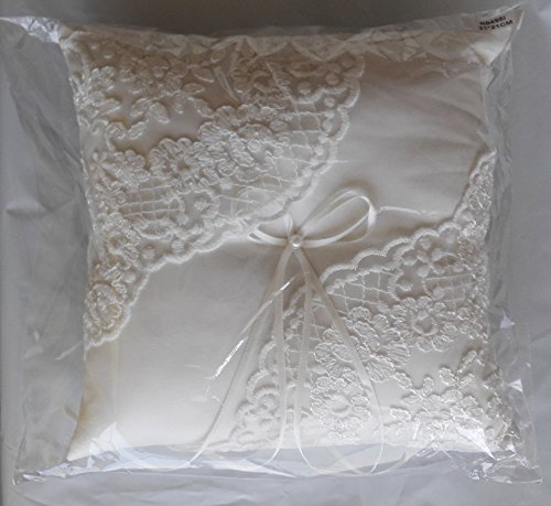 Hochzeit Ringkissen Kissen gestickte Blumen mit Schleife 21cm * 21cm — Ivory - 4