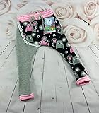  Pumphose, Gr. 86, Mäuse, Mädchen, Schlupfhose, Krabbelhose, rosa, grau, mit Kordel, Patches, Mitwachshose, 95% Baumwolle, 5% Elasthan