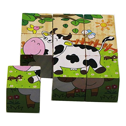 VWH Holz 9 Stück Würfel Puzzles Kinder bunt bemalten Blöcke – Waldtiere - 3