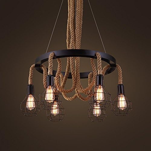 Iron Craft Hemp Rope Chandelier American Country Rooftop Pendant Lamp House Retro Restaurant Creative Bar Tower Cafe Decorative Lights High Brightness E27 Light Source High quality hemp rope Lamp Body Height: 110CM