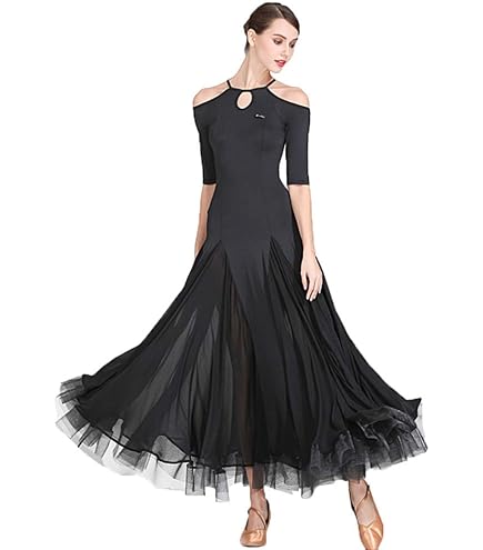 Abito Gara Velluto Coreano Chiffon PONNYC Abiti Da Competizione Da Sala Da Ballo Abito Da Ballo Standard Nazionale Waltz Le Donne Abito Da Ballo Maniche Lunghe Pizzo - 11