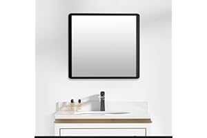 Hosoncovy 30CM Square Metal Frame Bathroom Wall Mirror Hanging Mirror Makeup Mirror for Bathroom Living Room Bedroom Home Decoration (Black)