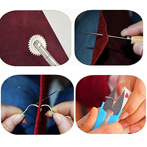 AngelaKerry 13 Stück/Kasten Leder Zubehör Werkzeuge Setzen Carft Grundlegende Set mit 150d 50m/roll Gewachst Faden Handwerk Ahle - 6