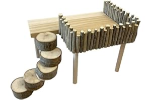 Hodeffior Natürliche hölzerne Plattform Ständer Regal für Hamster Golden Bear Doppel Boden Käfig Zubehör für Klettern Spielen Vertikal Rund