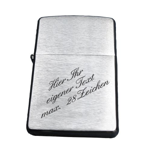 Zippo Brush Chrom ; Originales Standard / Regular Zippo-Benzinfeuerzeug mit Kostenloser Gravur (3 Zeilen : Text max 28 Zeichen) Geburtstag / Vatertag