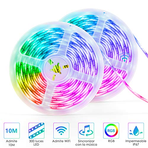 Striscia LED, 10M wifi connect striscia led rgb Autoadesiva LED Strisce Impermeabile Flessibile/Accorciabile/Divisibile/Collegabile Nastri Led