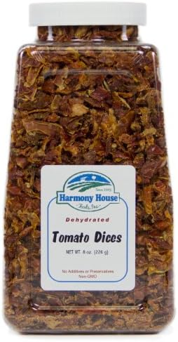Harmony House Foods Dried Tomatoes, Diced, 8 Ounce Quart Size Jar