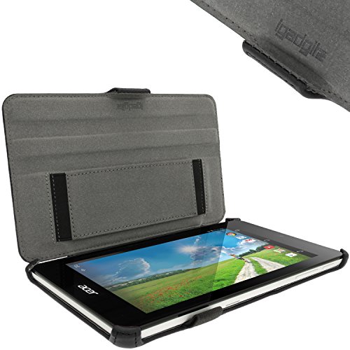 igadgitz Schwarz PU Ledertasche Hülle Cover für Acer Iconia One 7 B1-730HD mit Multi-Winkel Betrachtungs + Handschlaufe + Stylus-Stift Elastischen Halter + Displayschutzfolie - 3