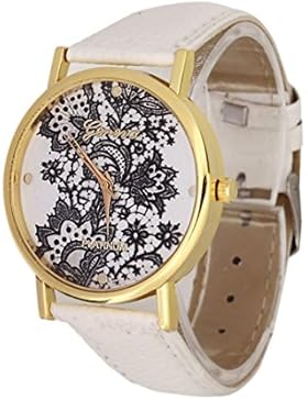 Internet Alte Frauen Damen Lace gedruckt Analog Leder Armbanduhr Uhr neu