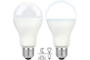 AKYNITE Lampadine LED Crepuscolare da Esterno 12W Luce Fredda 6000K, 1200LM, Auto On/Off, Equivalent E27 100W, AC 230V, Lampadina Crepuscolare E27 Globo con Sensore per Plafoniere da Portico, set di 2