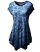Dragonpad Women Short Sleeve U-Neck Tie-Dye Long Tunic Top Irregular Hem T-shirt Dark Blue M