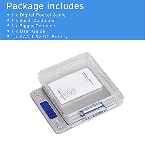 Digitale Küchenwaage IDAODAN 500*0.01g Mini Taschenwaage Electronische Professionelle Waage Feinwaage mit Beleuchteter LCD-Anzeige Silber - 9