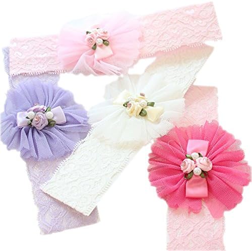 Set of 4 Jolieer Cute Baby Elastic Headbands Hair Bands Rabbit Ears