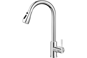 LIFHAP Küchenarmatur mit herausziehbarer Brause, Hochbogen-Einhebel-Drehauslaufarmatur mit Ausziehbrause,Edelstahl-Spültischarmatur mit Schläuchen