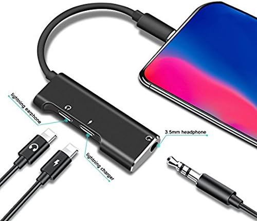 Asoon iPhone 7 Adapter, iPhone X Adapter, 2 in 1 Lightning Adapter for iPhone 7/8/X, Dual Lightning with 3.5mm Headphone Jack 3 in 1 Adapter (Black)