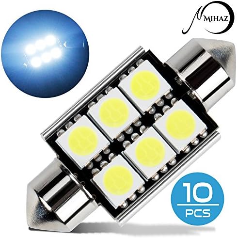 MIHAZ 10x 36mm 6SMD 6000K White Can-bus Error Free Festoon 5050 LED Bulbs For Car Interior Lights Dome Light Map Light Side Marker Number Plate Lighting Bulb