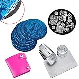 Biutee model nail printed template Nail Art Stamping Kit with Scraping Knife Set with Stamping Plates Storage Bag(color by Random)