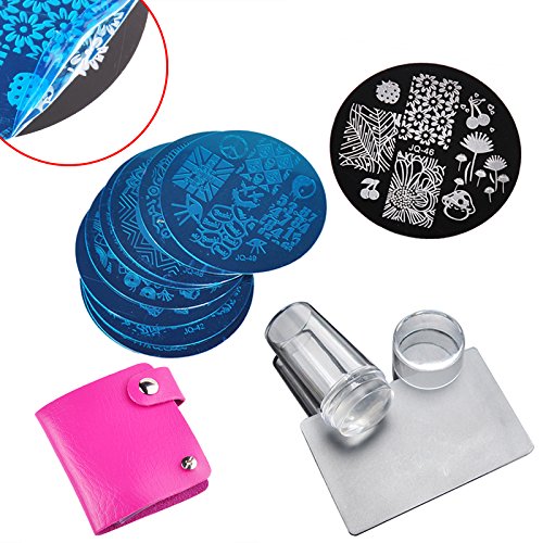 Biutee model nail printed template Nail Art Stamping Kit with Scraping Knife Set with Stamping Plates Storage Bag(color by Random)