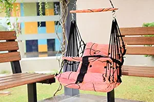 VrajVani Cotton Swing Chair for Kids Baby's Children Folding and Washable1-6 Years with Safety Belt/Home, Garden Jhula for Babies |Swing for Kids| Cradle | Seat and Back Side 16x16 inch (Peach)