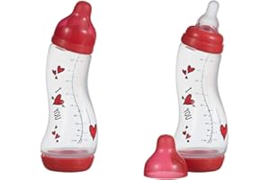 Difrax Biberon Set Nouveau-Né Duopack Natural 250 ml, 2x Biberon S I Love You, Rouge, Anti-Colique Système, Unisex…