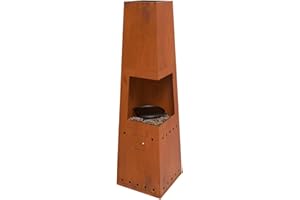Casa Mia Tempo Gas Chiminea with Cooking Griddle: Industrial Corten Steel Patio Heater and BBQ for Contemporary Gardens