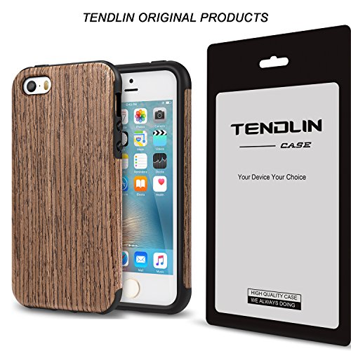 TENDLIN Funda iPhone SE Grano de Madera Silicona TPU H  brido Suave Carcasa para iPhone SE 5S 5  Rosa Negro