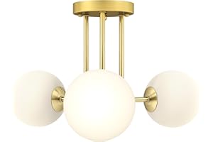 HOMCOM LED Ceiling Light with Globe Shades, Modern 3-Light Ceiling Light with G9 Sockets for Living Room, Bedroom, Dining Room, Bulbs Not Included, Gold Tone