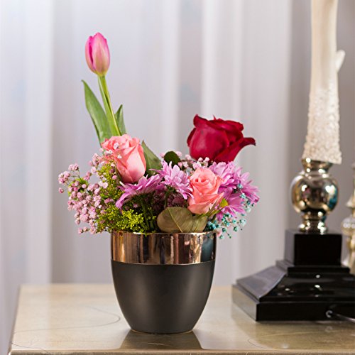 Blumentopf schwarz Pflanztopf Übertopf Keramik Kupferlackierung (Dekoobjekt) (Ø14 cm * H 13,5cm (Innen: Ø12,3cm * H13cm)) - 7