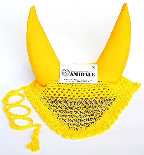 HORSE-EAR-NET-FLY-VEIL-CROCHET-WITH-BEADS-YELLOW-COLOR-FULL-COB-PONY-AMIDALE-SPORTS