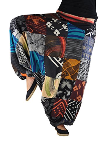 virblatt Haremshose mit traditionellen Webereien UNISEX Einheitsgröße S - L Aladinhose mit bequemen Gummibund alternative Kleidung – Patchwork