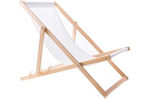 WOODOK Chaise Longue Pliable en Bois – Transat de Jardin Extérieur en Hêtre, Confort Ergonomique, Réglable 3 Positions, Résistant aux Intempéries, Idéal Terrasse, Plage, Balcon (Blanc)