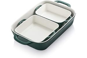 Sweejar Home Ceramic Bakeware Set, Rectangle Baking Pan for Cooking, Kitchen, Cake Dinner, Banquet and Daily Use, 32cm x 22cm Porcelain Bakeware (Jade)