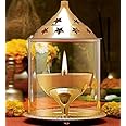 T.R. HANDICRAFTS M/S Brass Akhand Diya with Borosilicate Glass (Brass Diya) (Golden Extra Large)