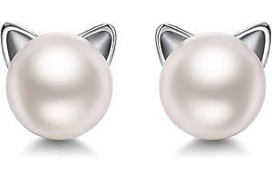 AOOGON Belles boucles d’oreilles en perles de chat, 925 Cadeau de bijoux de chat en argent sterling, petits chatons Cadeaux de bijoux d’animaux hypoallergéniques pour filles
