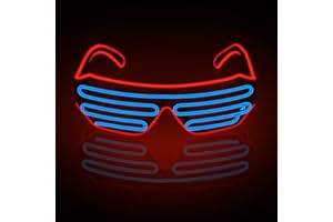 ZFVEN Light Up EL Wire Neon Shutter Glasses Shutter Flashing Sunglasses Kids Party Favors DJ Costumes for EDM, Halloween, Christmas, Birthday Party Decoration (Red-Blue)